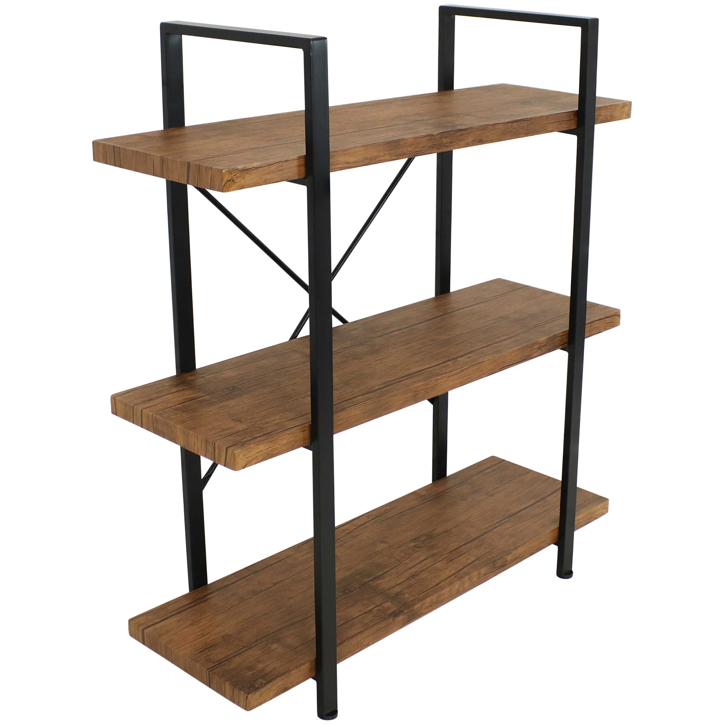 Sunnydaze 3-Tier Industrial Style Open Bookshelf - Teak