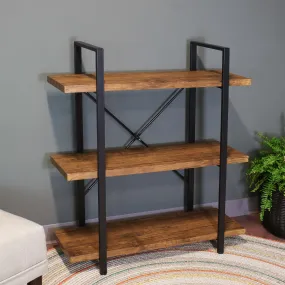 Sunnydaze 3-Tier Industrial Style Open Bookshelf - Teak