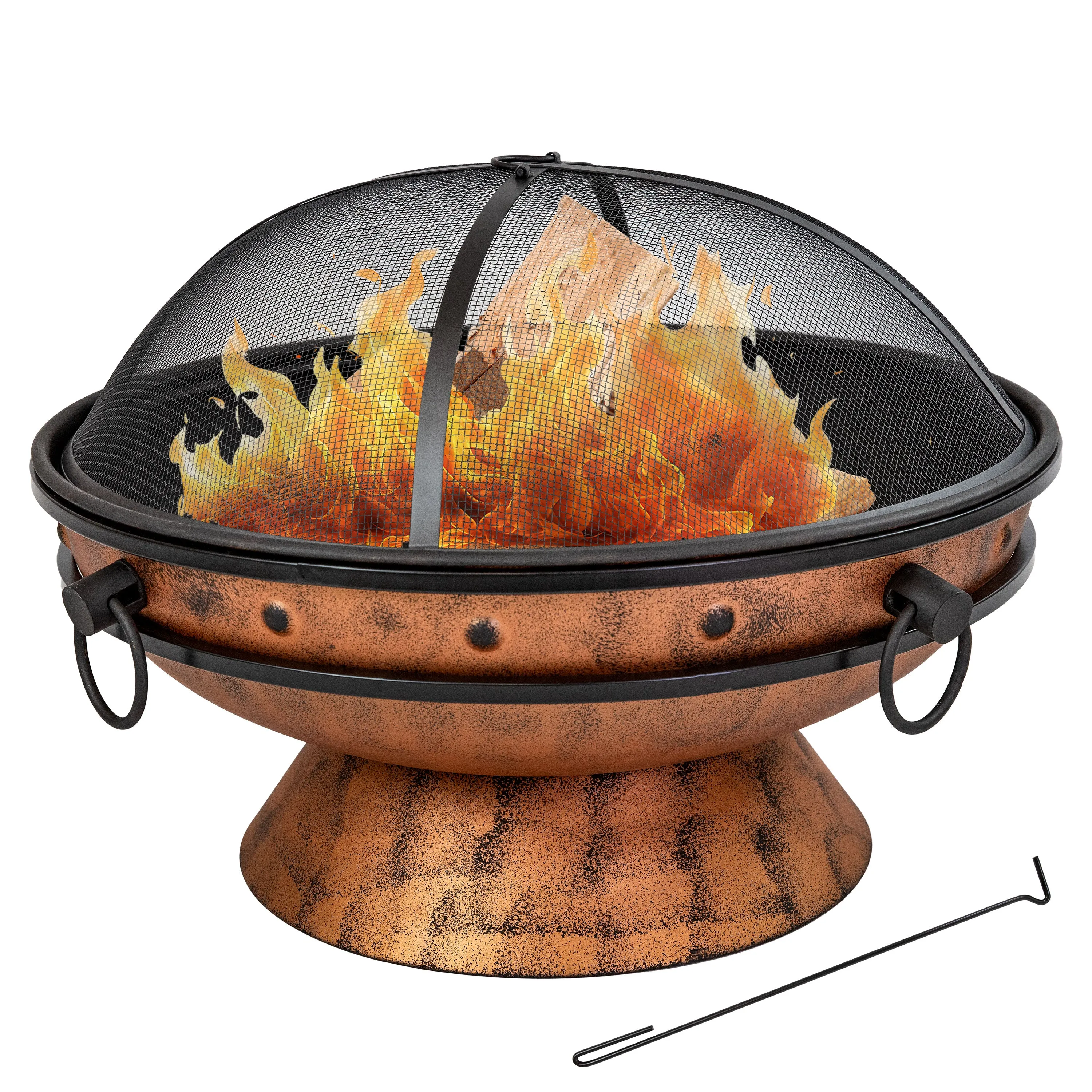 Sunnydaze 30" Royal Cauldron Fire Pit with Spark Screen and Poker