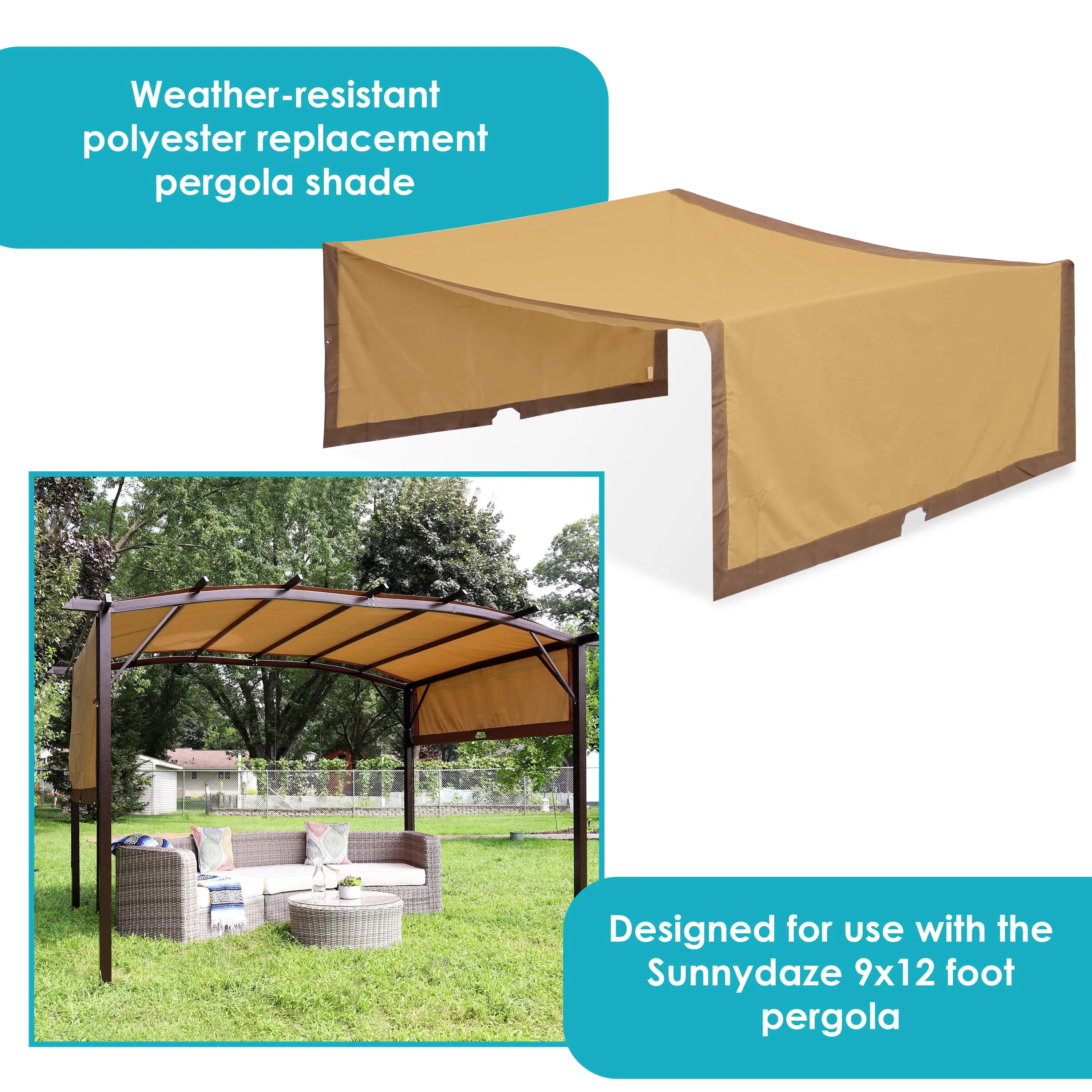 Sunnydaze 9'x12' Replacement Retractable Pergola Canopy Shade Only