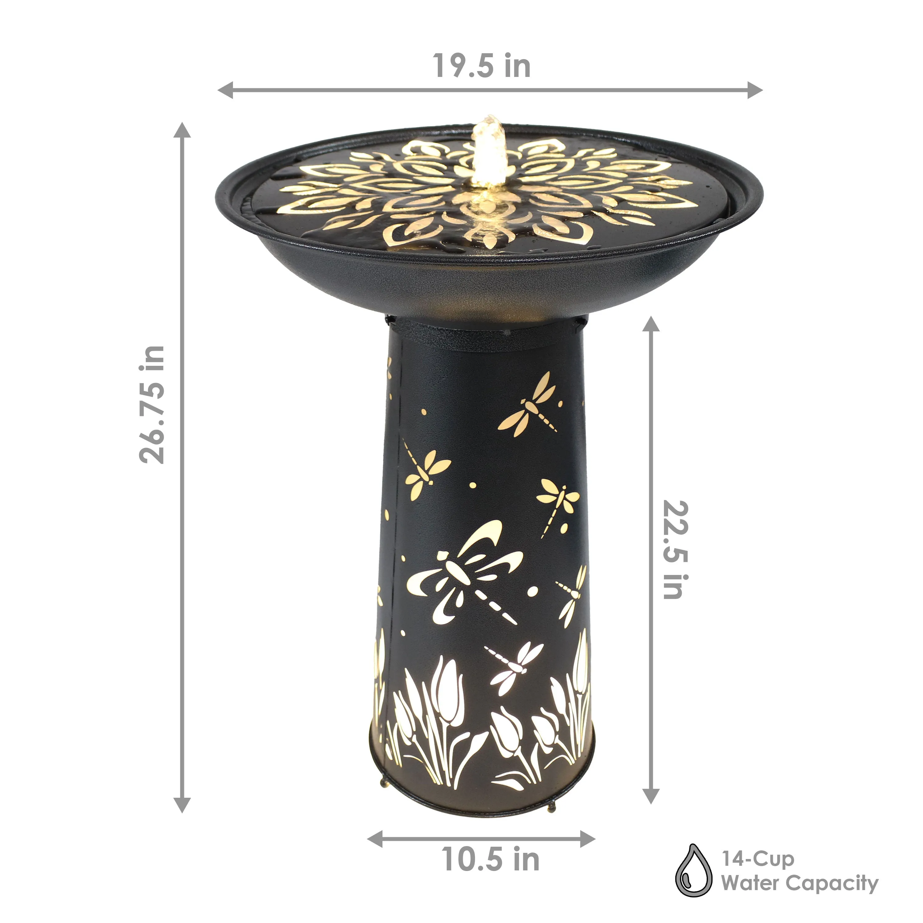 Sunnydaze Dragonfly Delight Metal Bird Bath Water Fountain - 26.75"