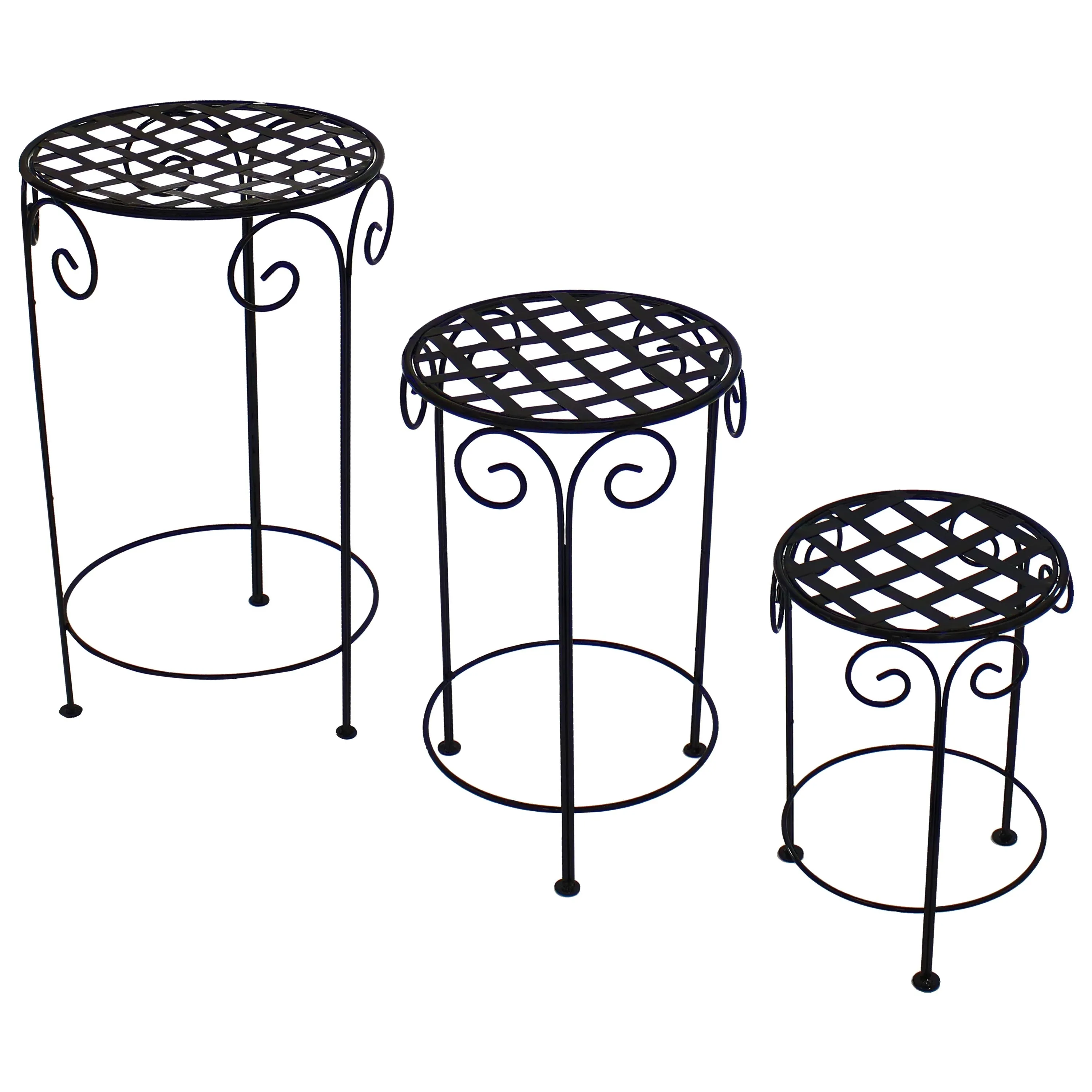 Sunnydaze Metal Iron Plant Stand with Scroll Design - Set of 3 - Black