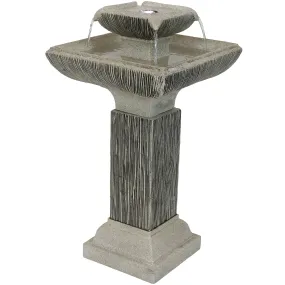 Sunnydaze Square 2-Tier Outdoor Bird Bath Fountain with LED Lights - 25"