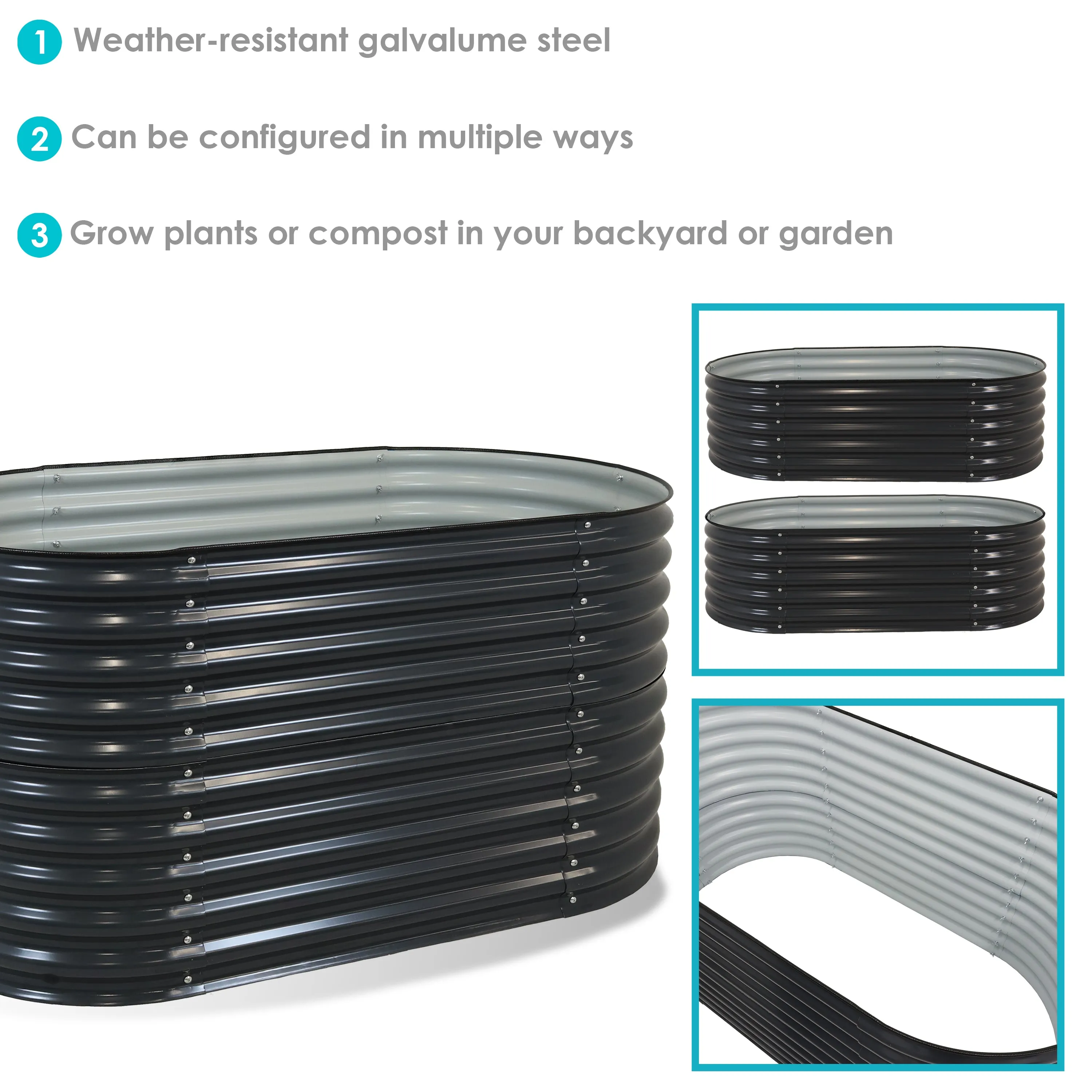 Sunnydaze Stackable Galvalume Steel Raised Garden Bed - 62.5" Oval