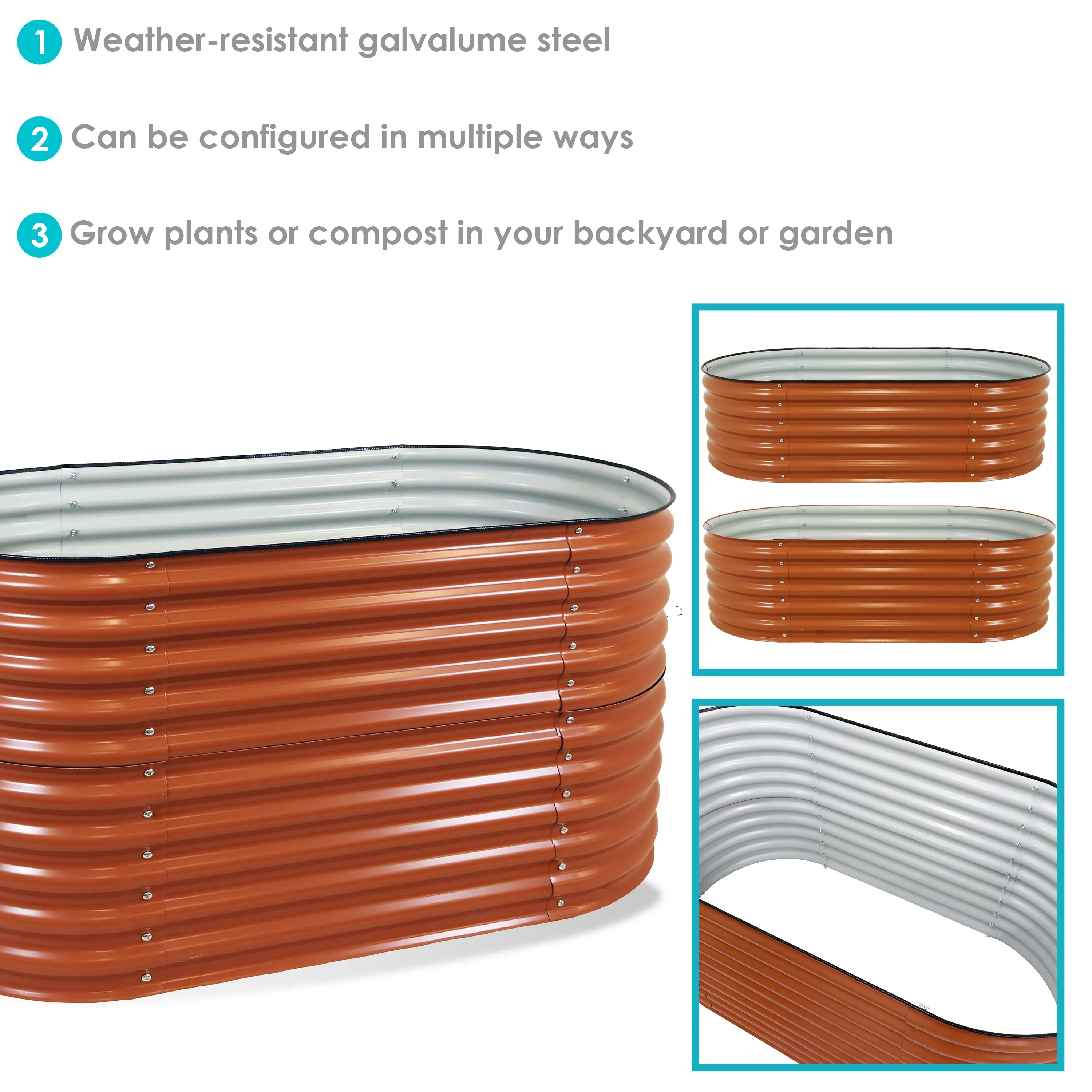 Sunnydaze Stackable Galvalume Steel Raised Garden Bed - 62.5" Oval