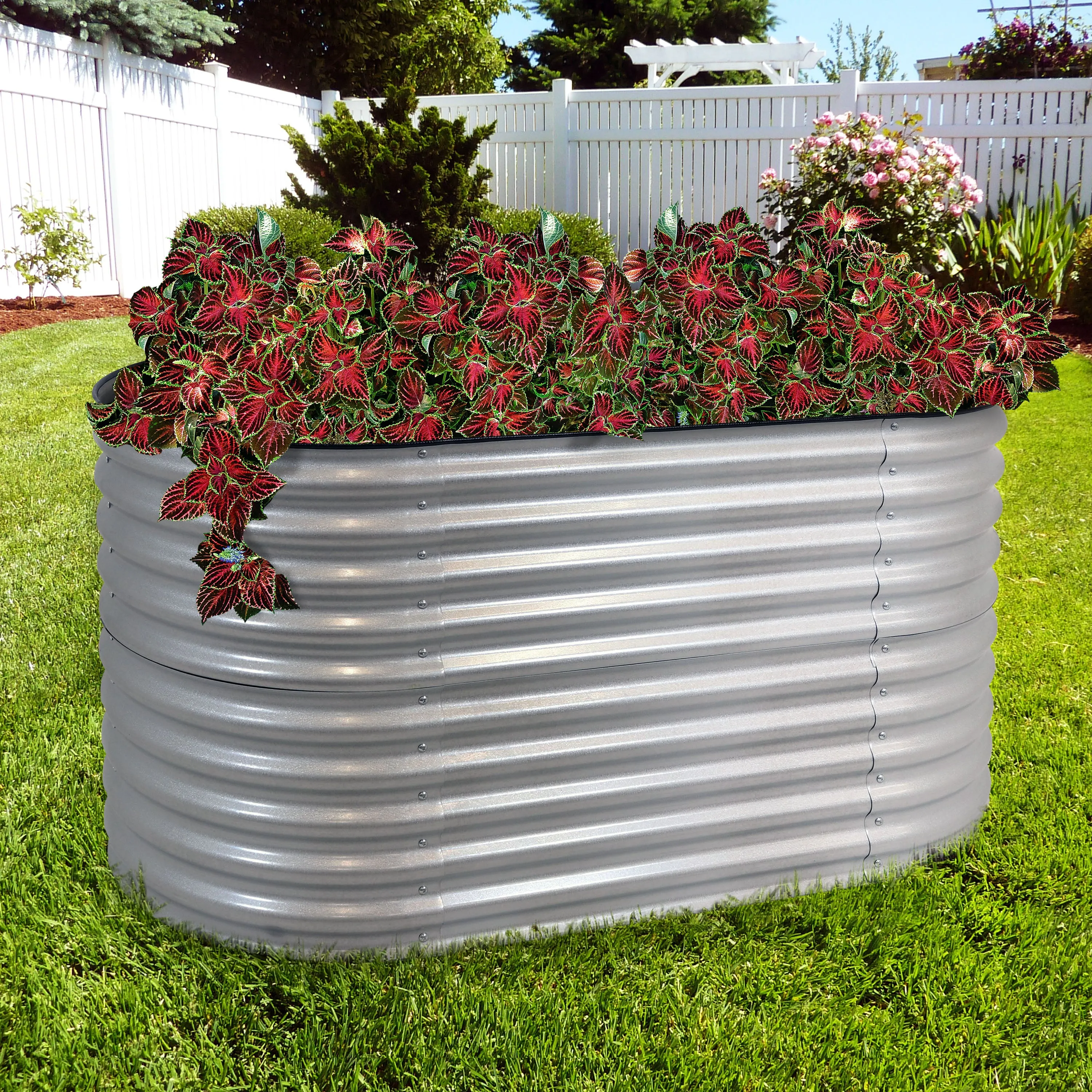 Sunnydaze Stackable Galvalume Steel Raised Garden Bed - 62.5" Oval