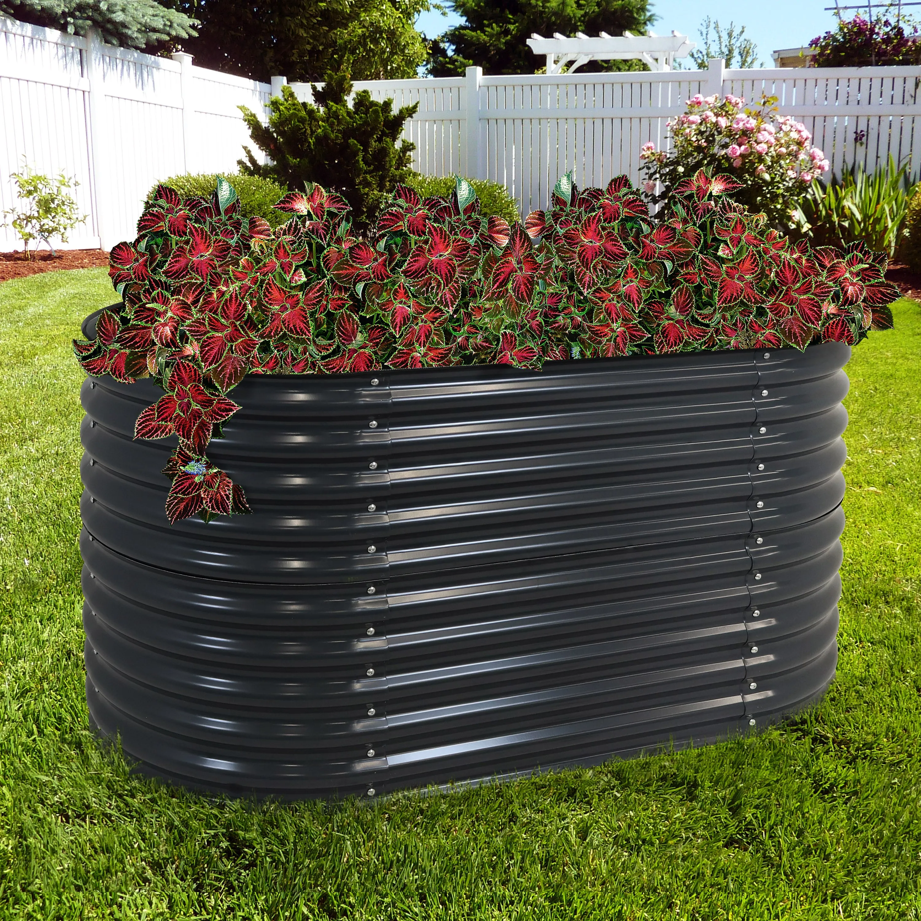 Sunnydaze Stackable Galvalume Steel Raised Garden Bed - 62.5" Oval