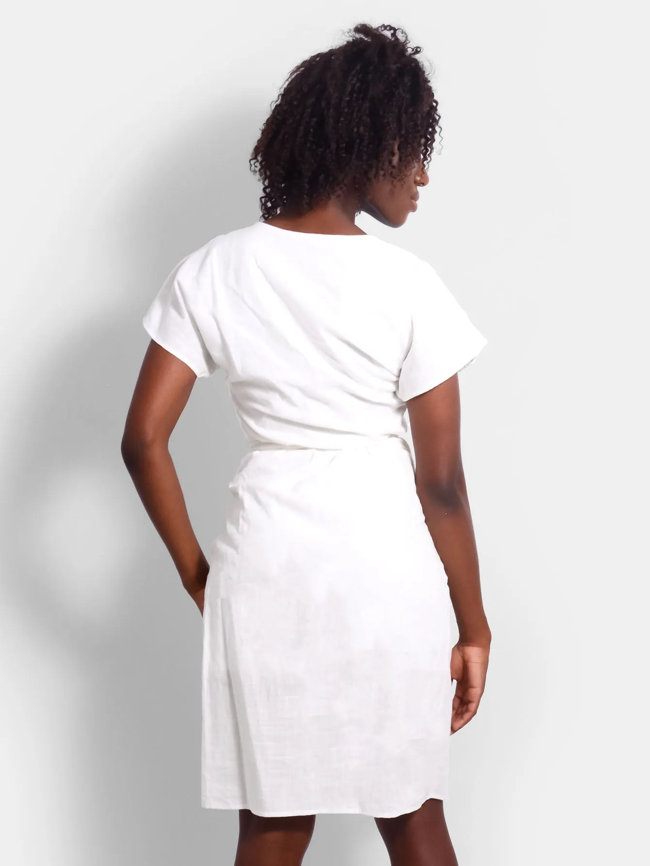 Sunshine White Linen Wrap Dress