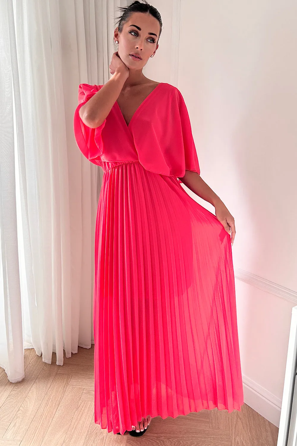 Tama Coral Cape Sleeve Maxi Dress