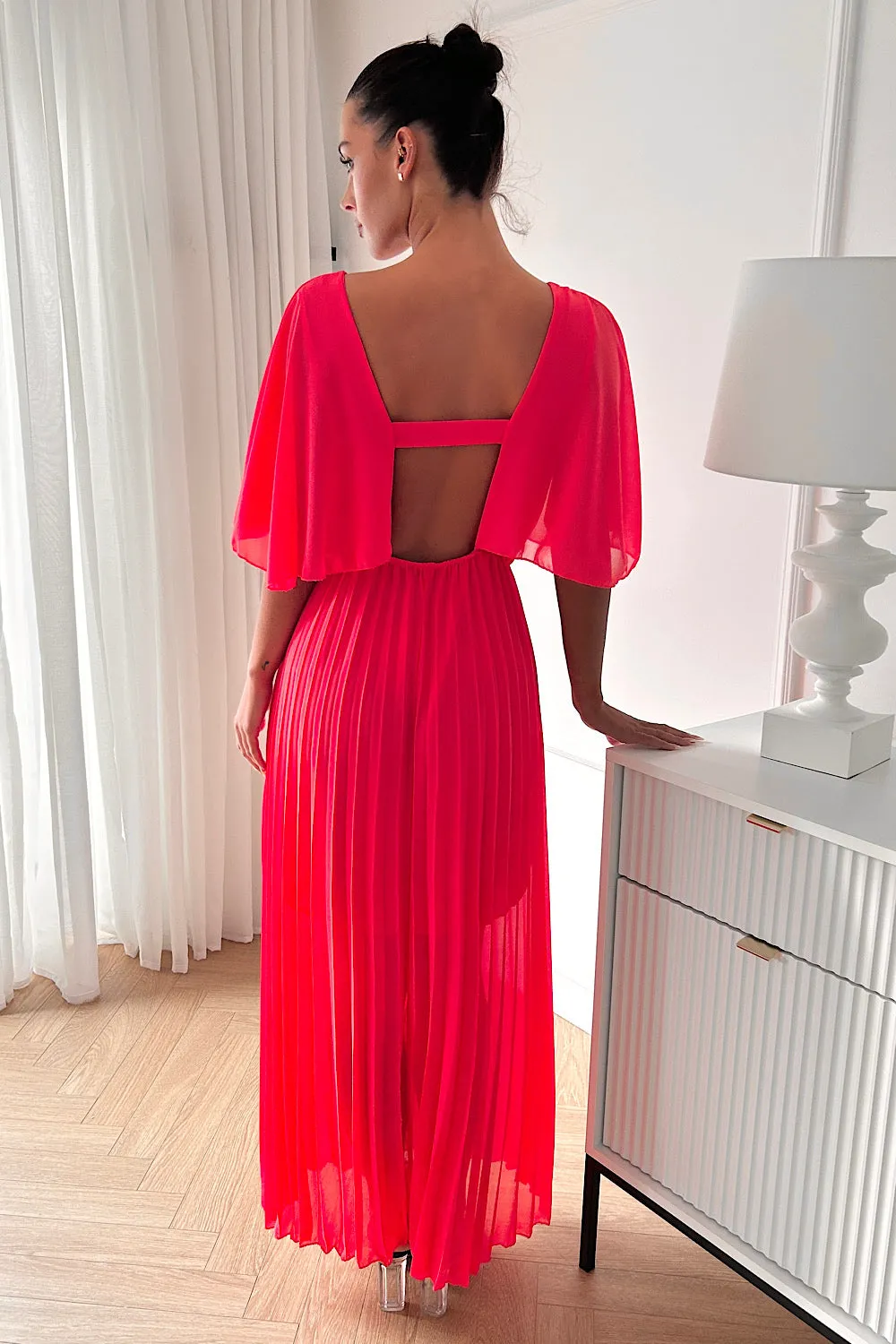 Tama Coral Cape Sleeve Maxi Dress