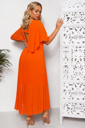 Tama Orange Cape Sleeve Maxi Dress