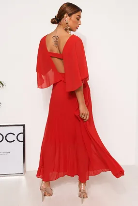 Tama Red Cape Sleeve Maxi Dress