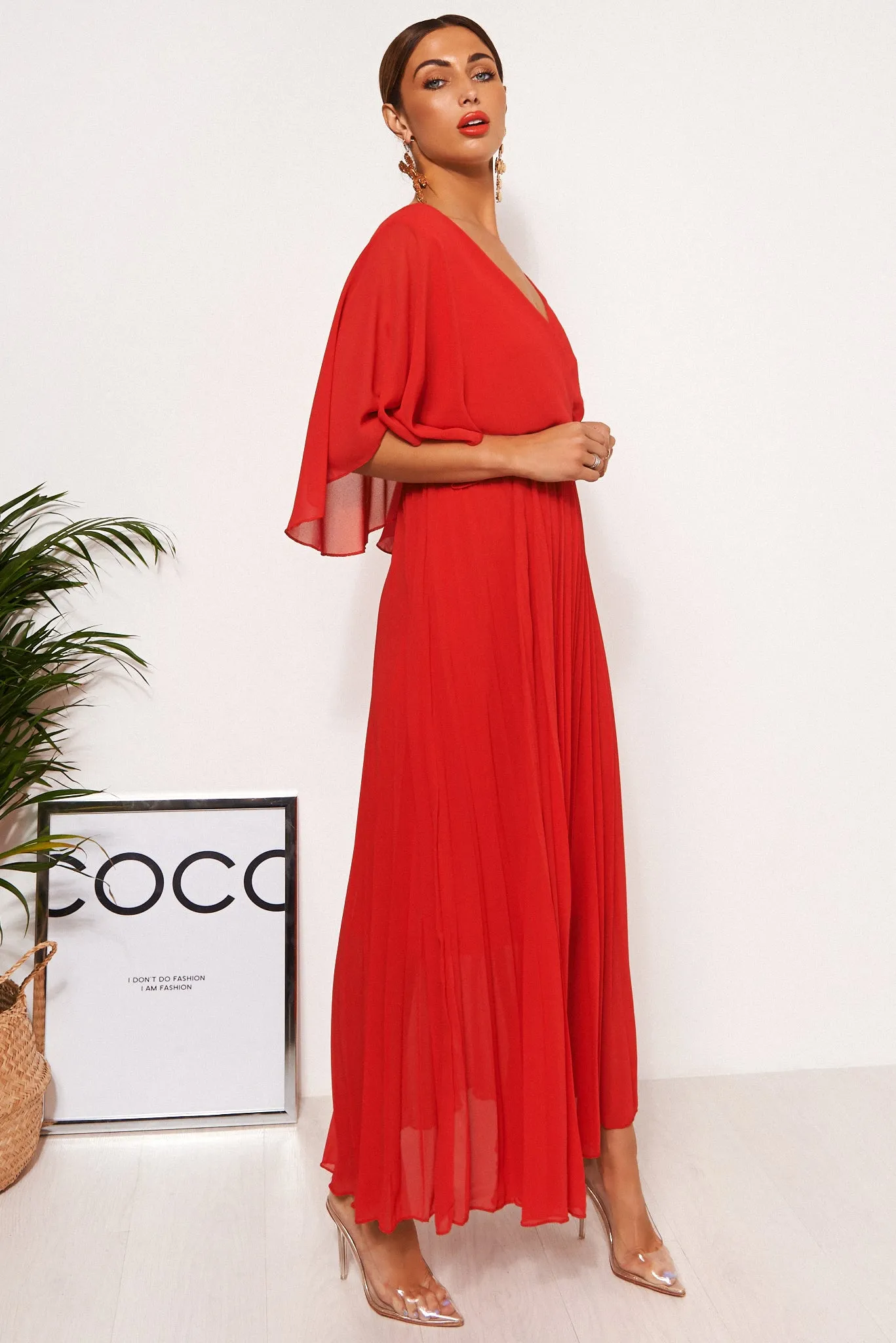 Tama Red Cape Sleeve Maxi Dress