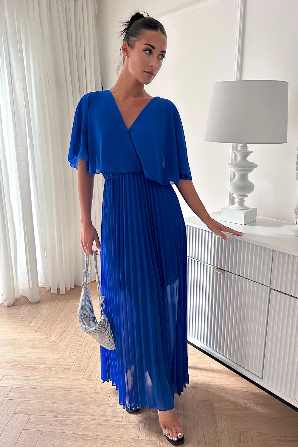 Tama Royal Blue Cape Sleeve Maxi Dress