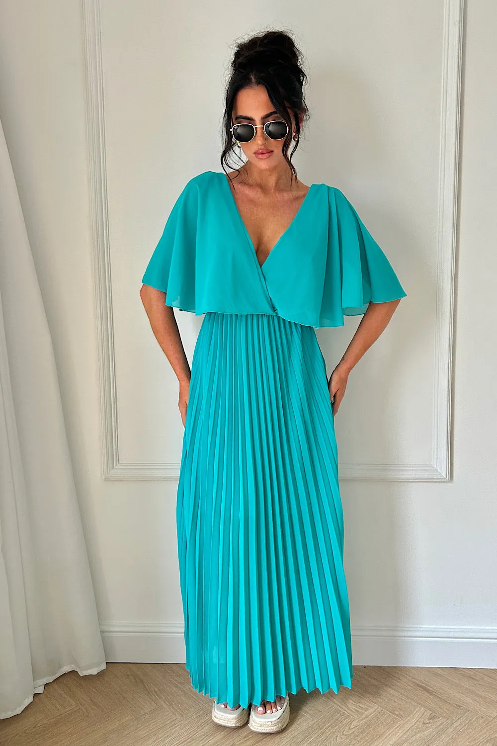 Tama Turquoise Cape Sleeve Maxi Dress