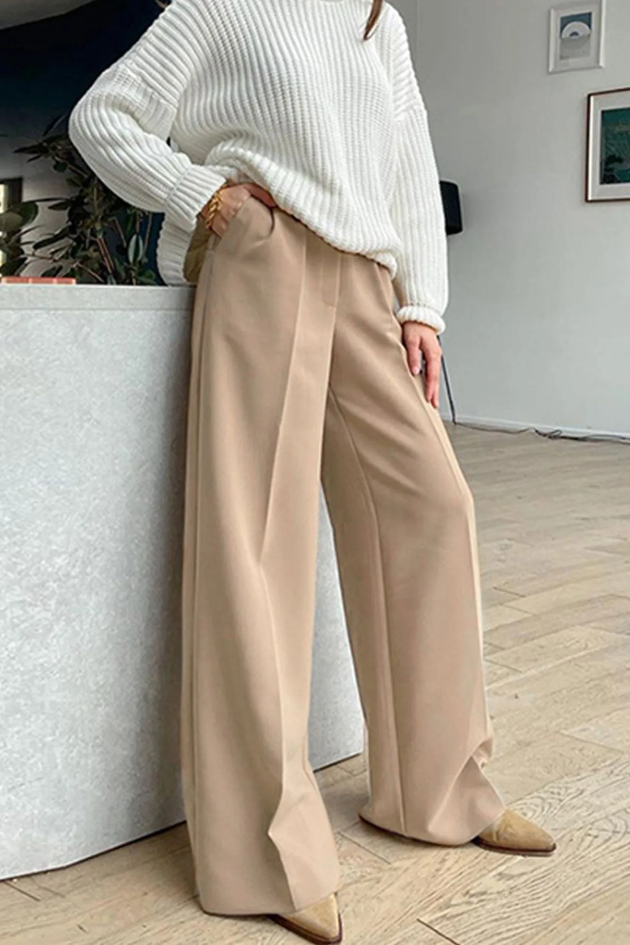 TastyHottie - Solid Color High Waist Loose Suit Pants