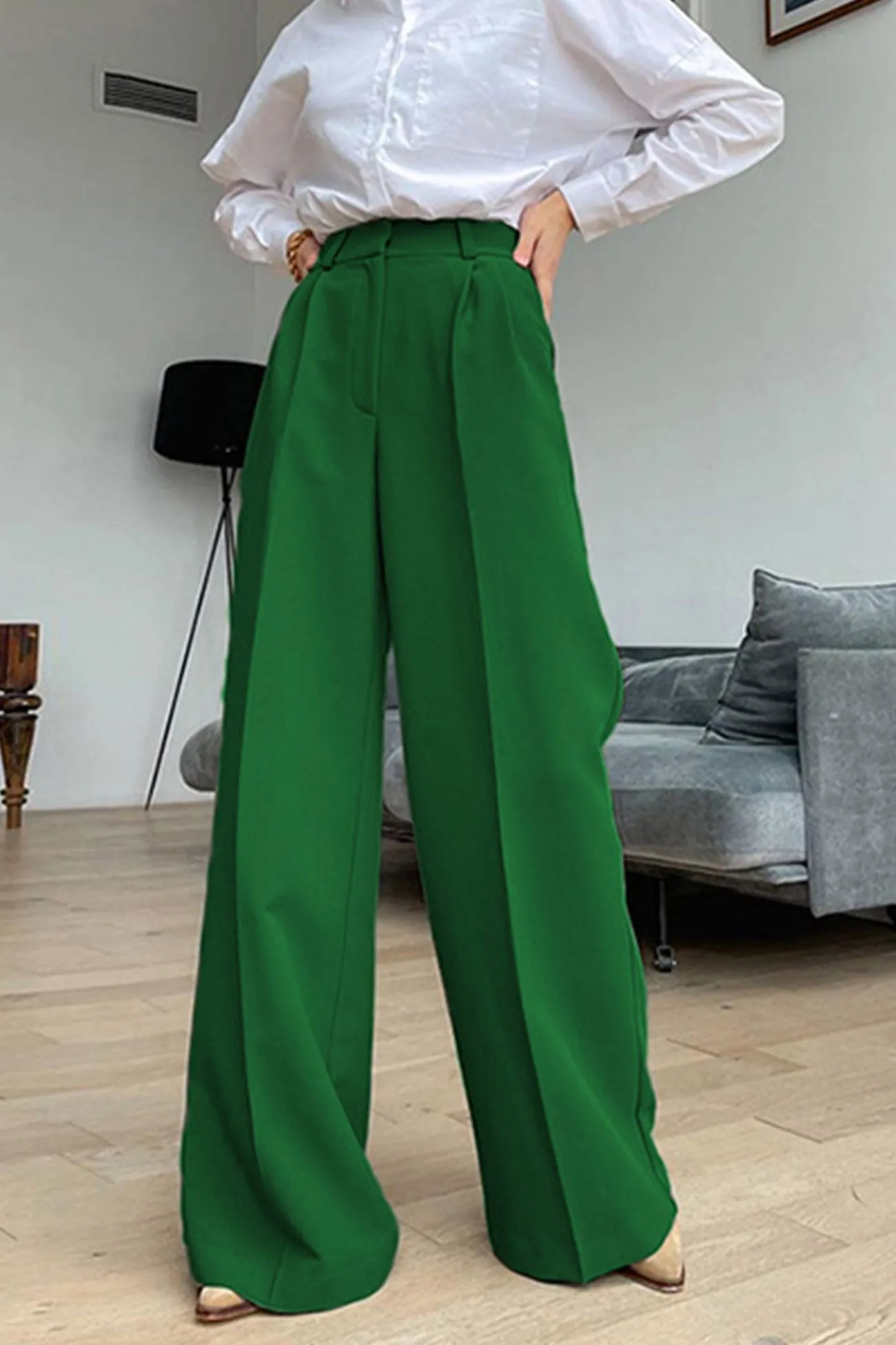 TastyHottie - Solid Color High Waist Loose Suit Pants