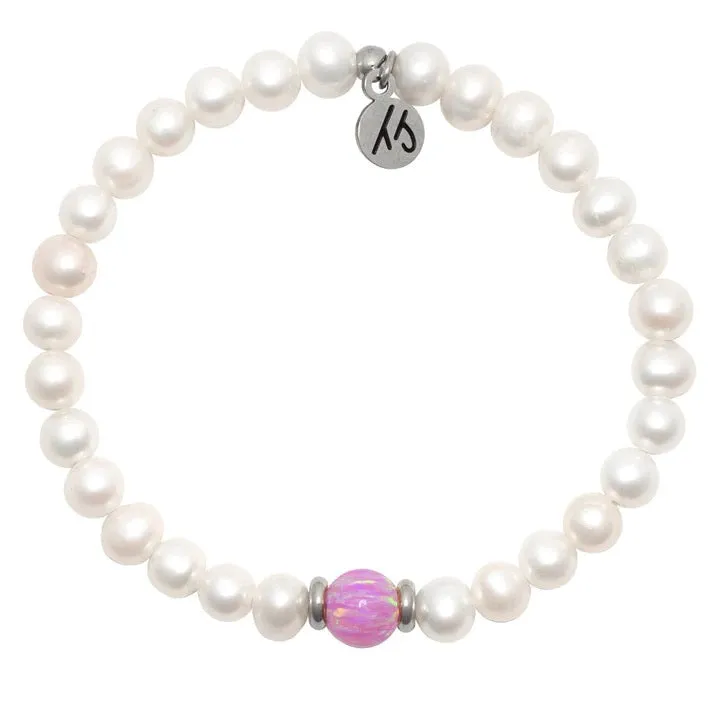 The Cape Bracelet Reverse- Pearl with Pink Opal Ball