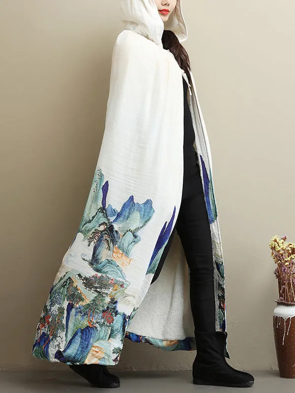 Thickened Vintage Printed Cape Coat