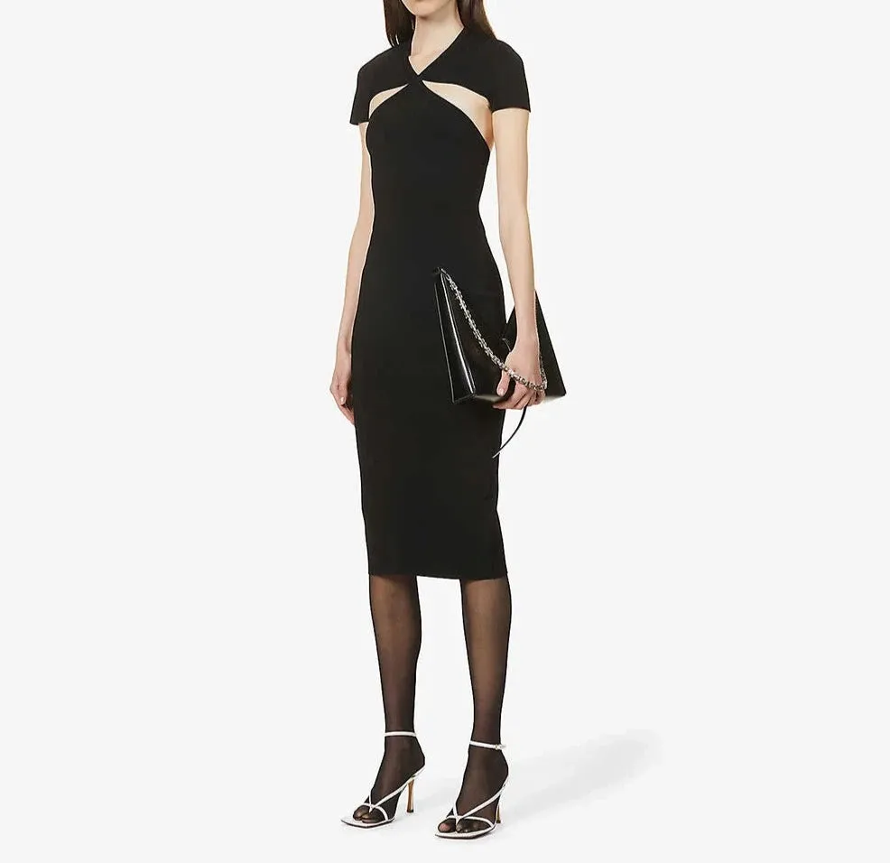 Three-dimensional Cut Cross V Neck Back Hollow Sleeveless Knit Dress