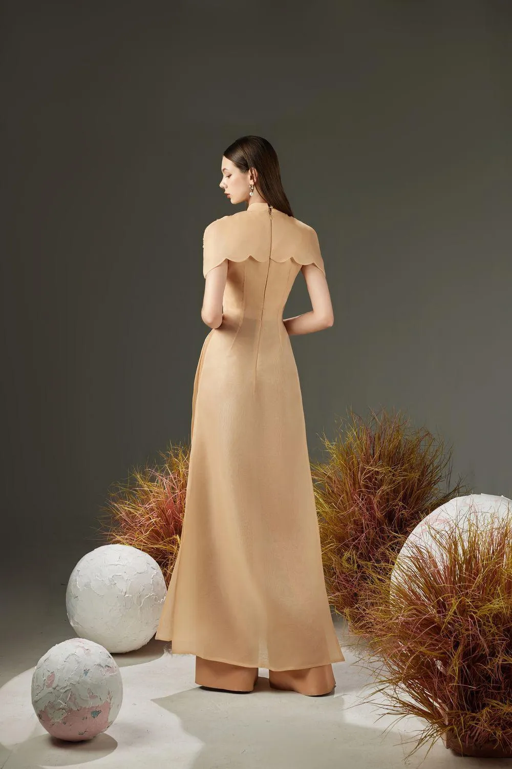 Tristan A-line Cape Sleeved Organza Floor Length Ao Dai