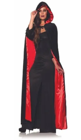 Velvet hooded cape with lining red