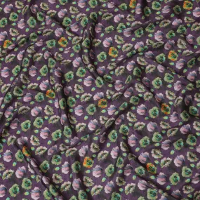 Vibrant Purple and Green Floral Viscose Modal Satin Fabric - 110 cm Width-D19980