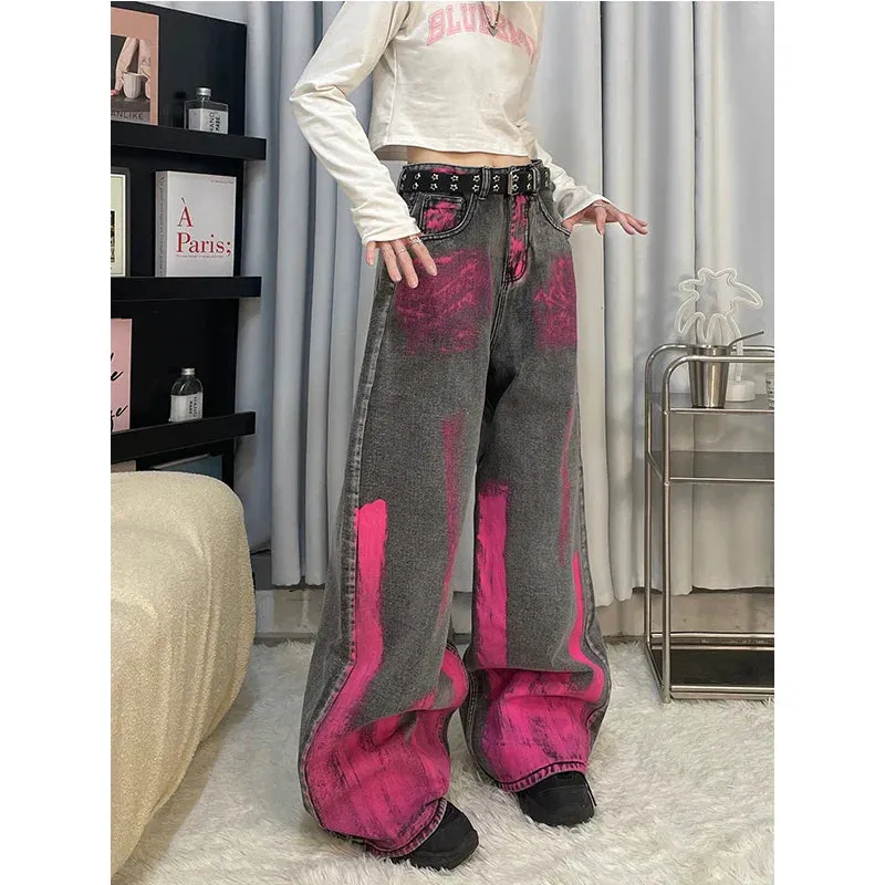 Vintage High Waist American Printing Baggy Pants