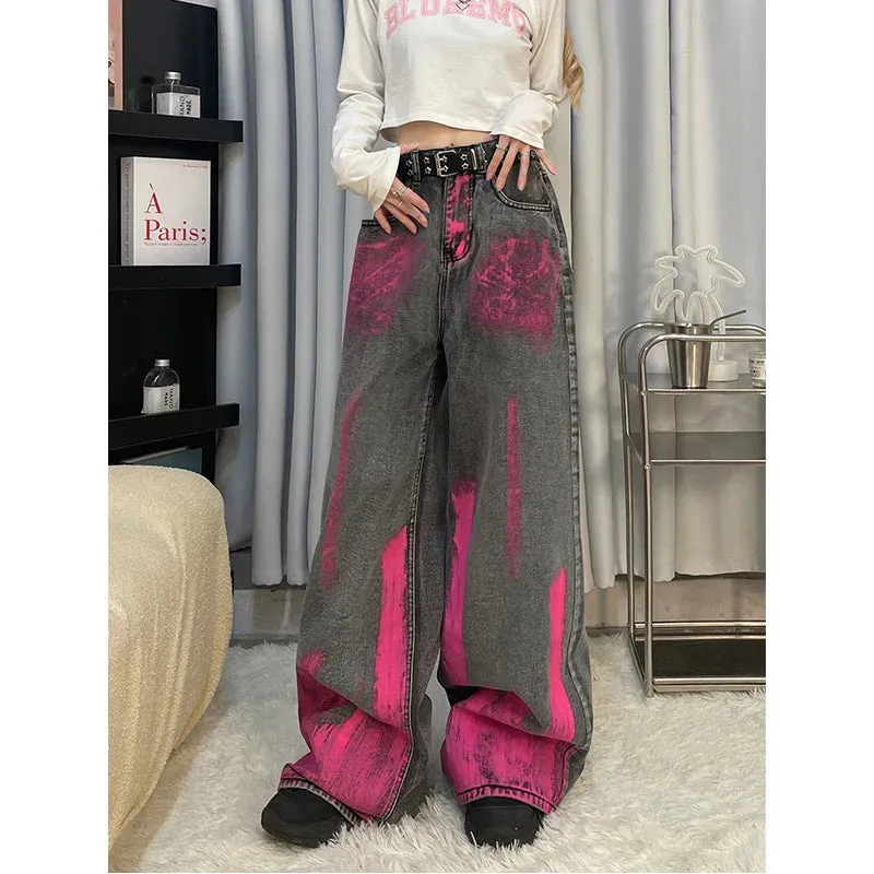 Vintage High Waist American Printing Baggy Pants