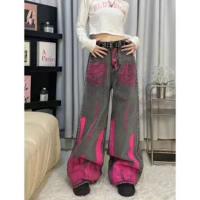 Vintage High Waist American Printing Baggy Pants