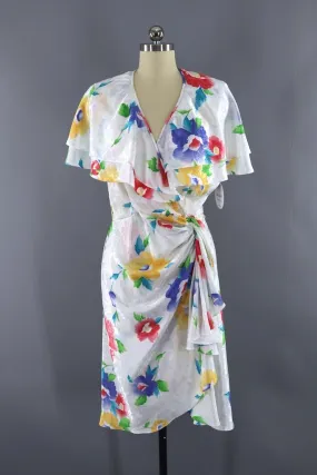 Vintage White Floral Wrap Dress