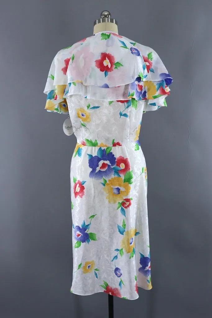 Vintage White Floral Wrap Dress