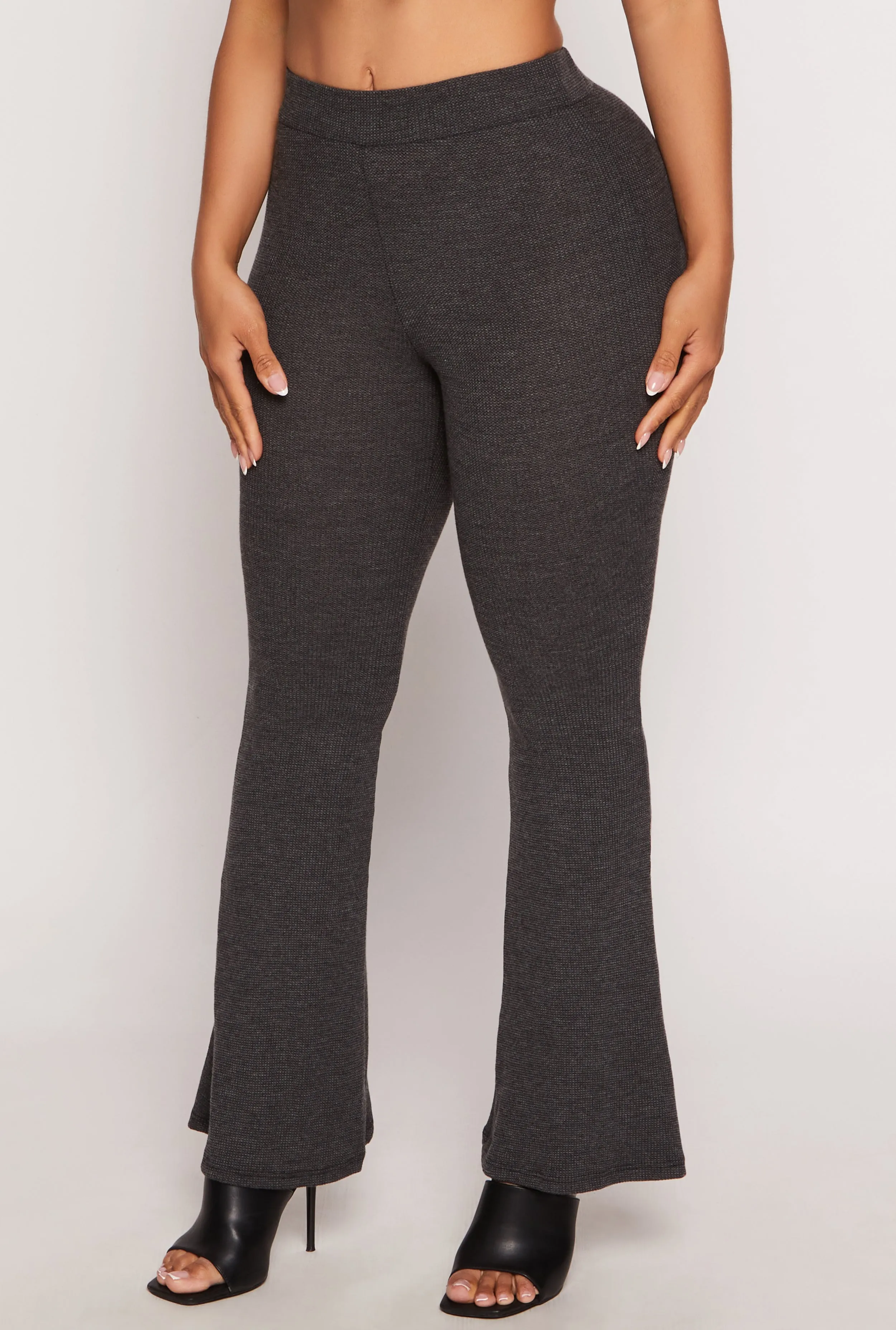 Waffle Knit High Waist Flare Pants