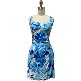 Watercolor Hibiscus Blue Sarong Dress