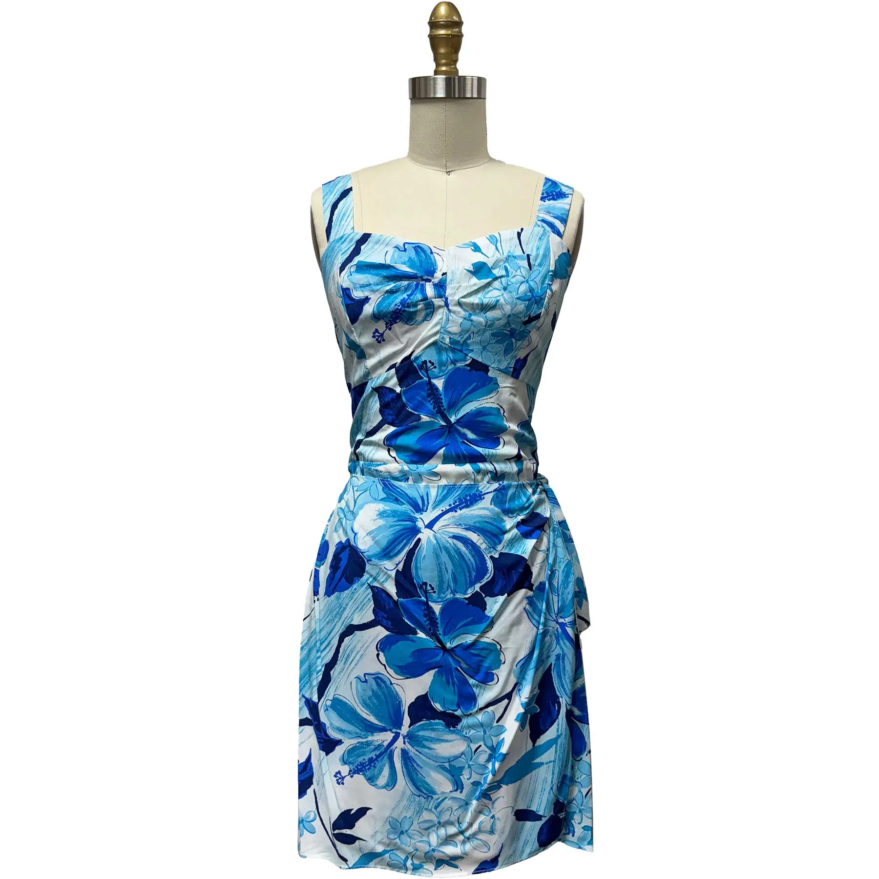 Watercolor Hibiscus Blue Sarong Dress