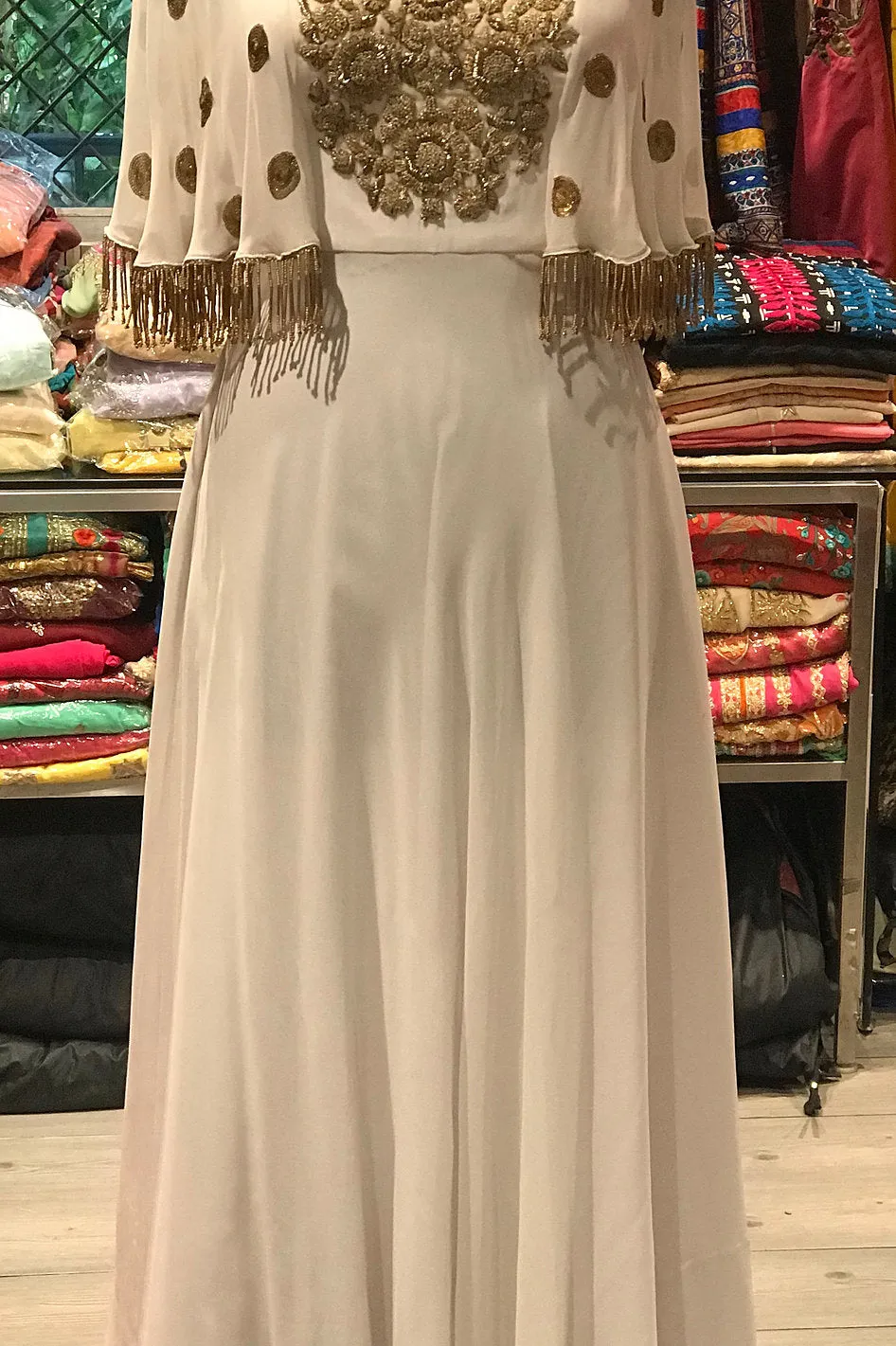 White Cape Sleeve Indowestern Gown