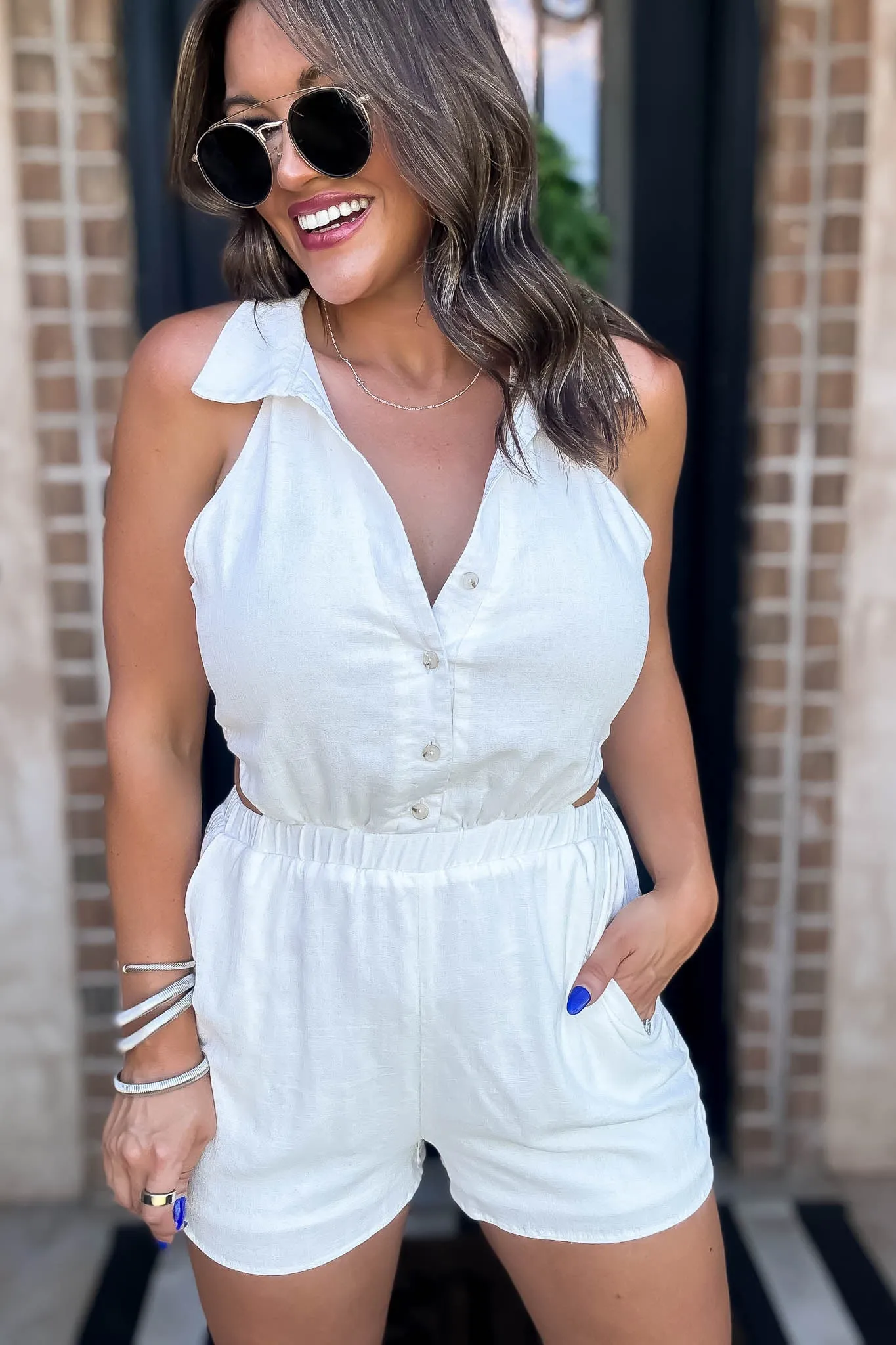 White Collared Sleeveless Romper