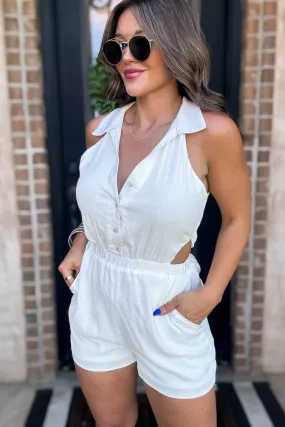 White Collared Sleeveless Romper