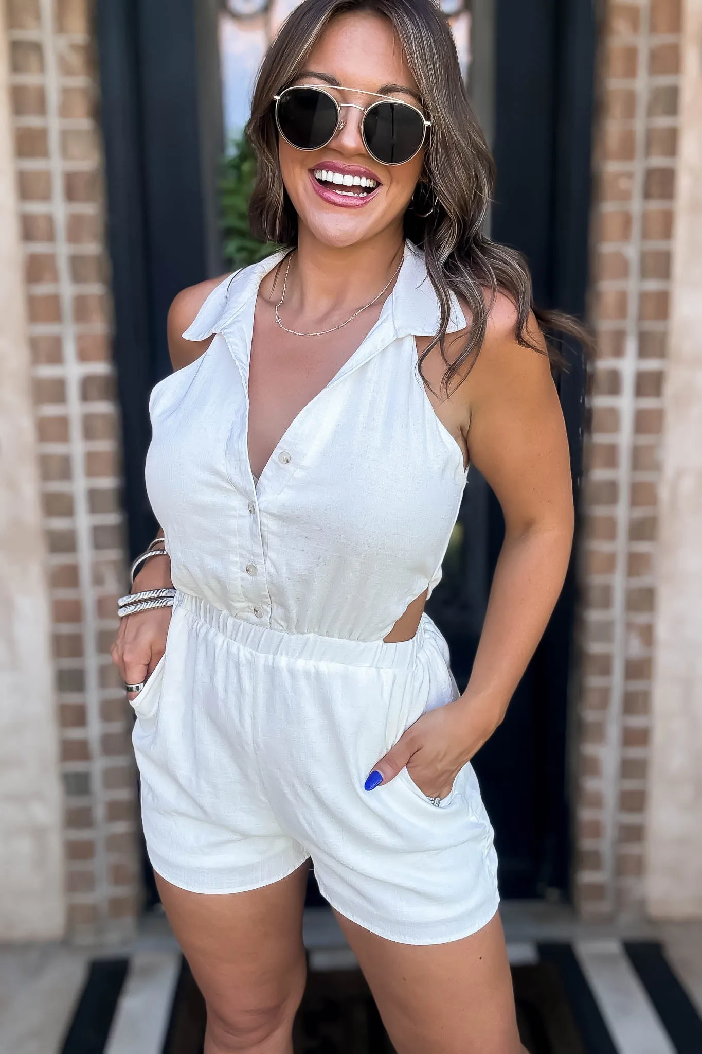 White Collared Sleeveless Romper