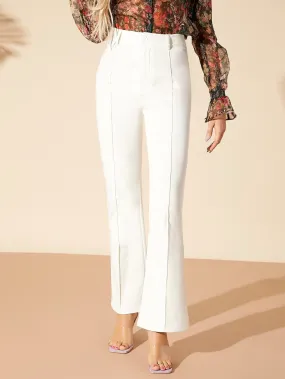 White Seam Front High Waist Tailored Pants