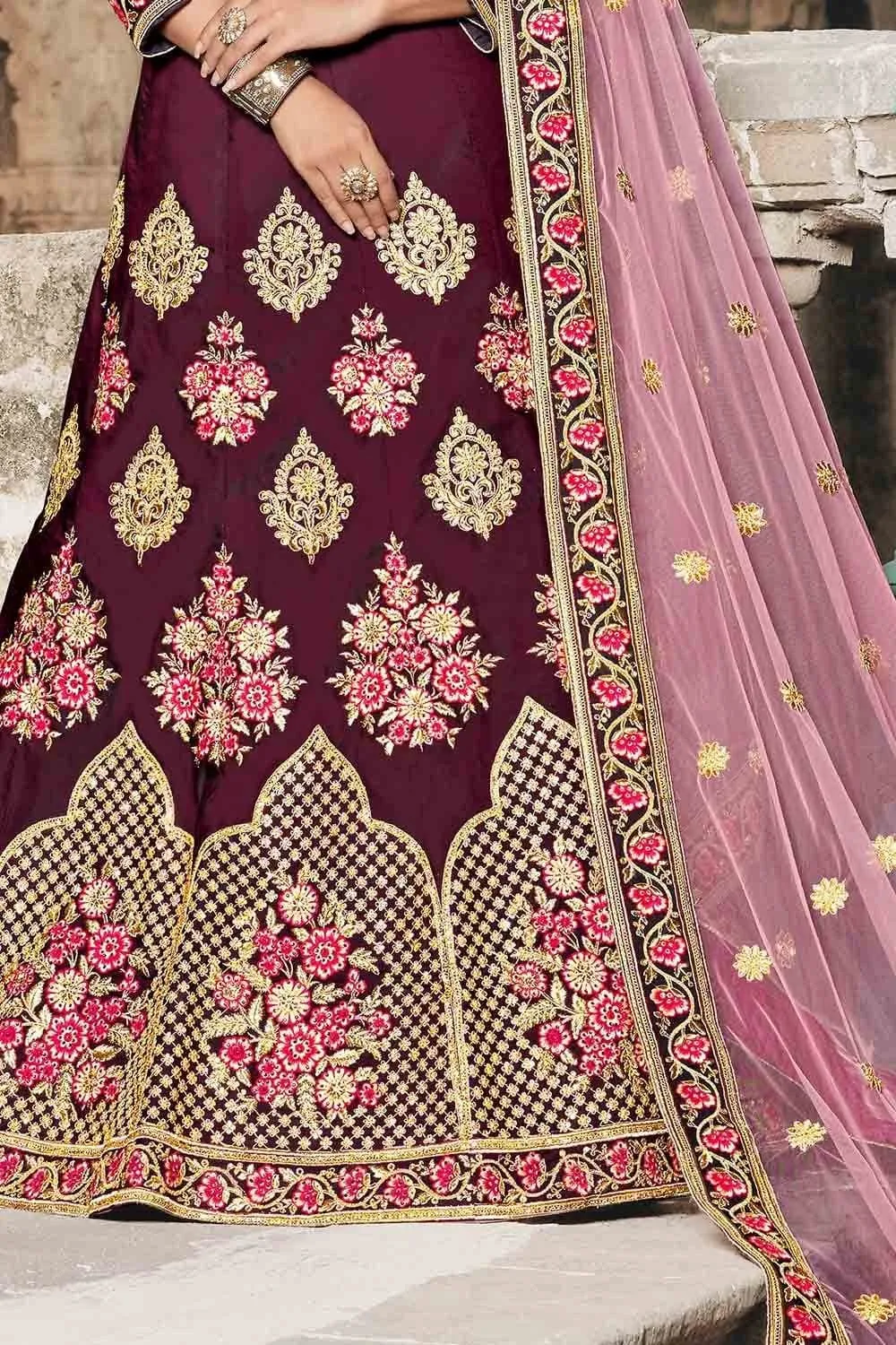 Wine Maroon Designer Lehenga