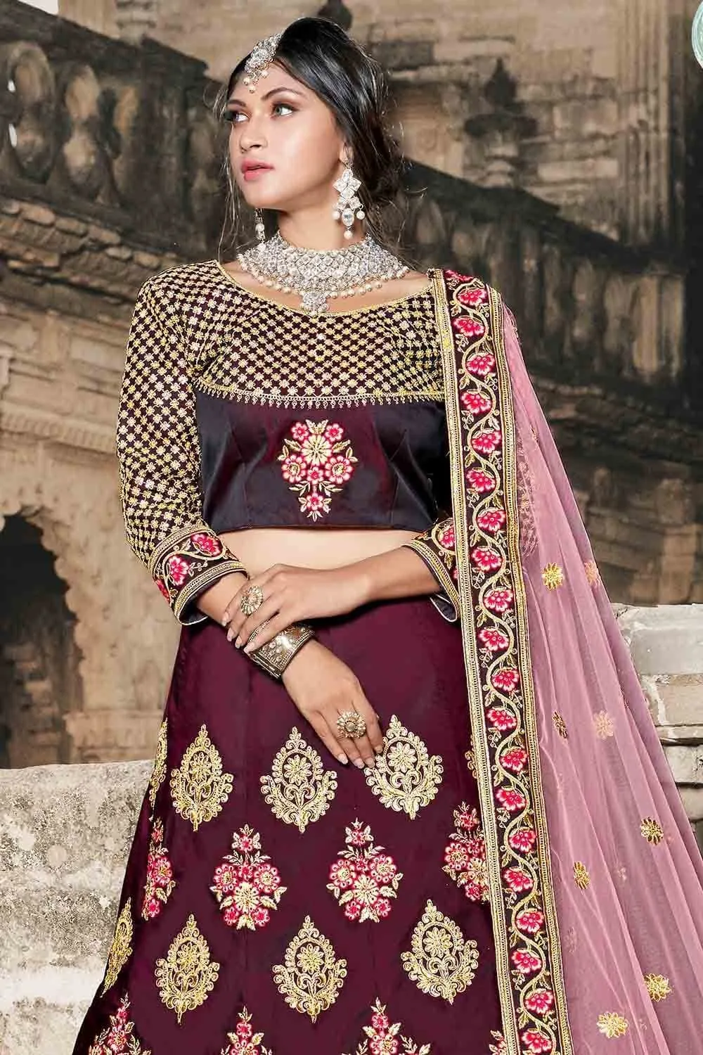 Wine Maroon Designer Lehenga