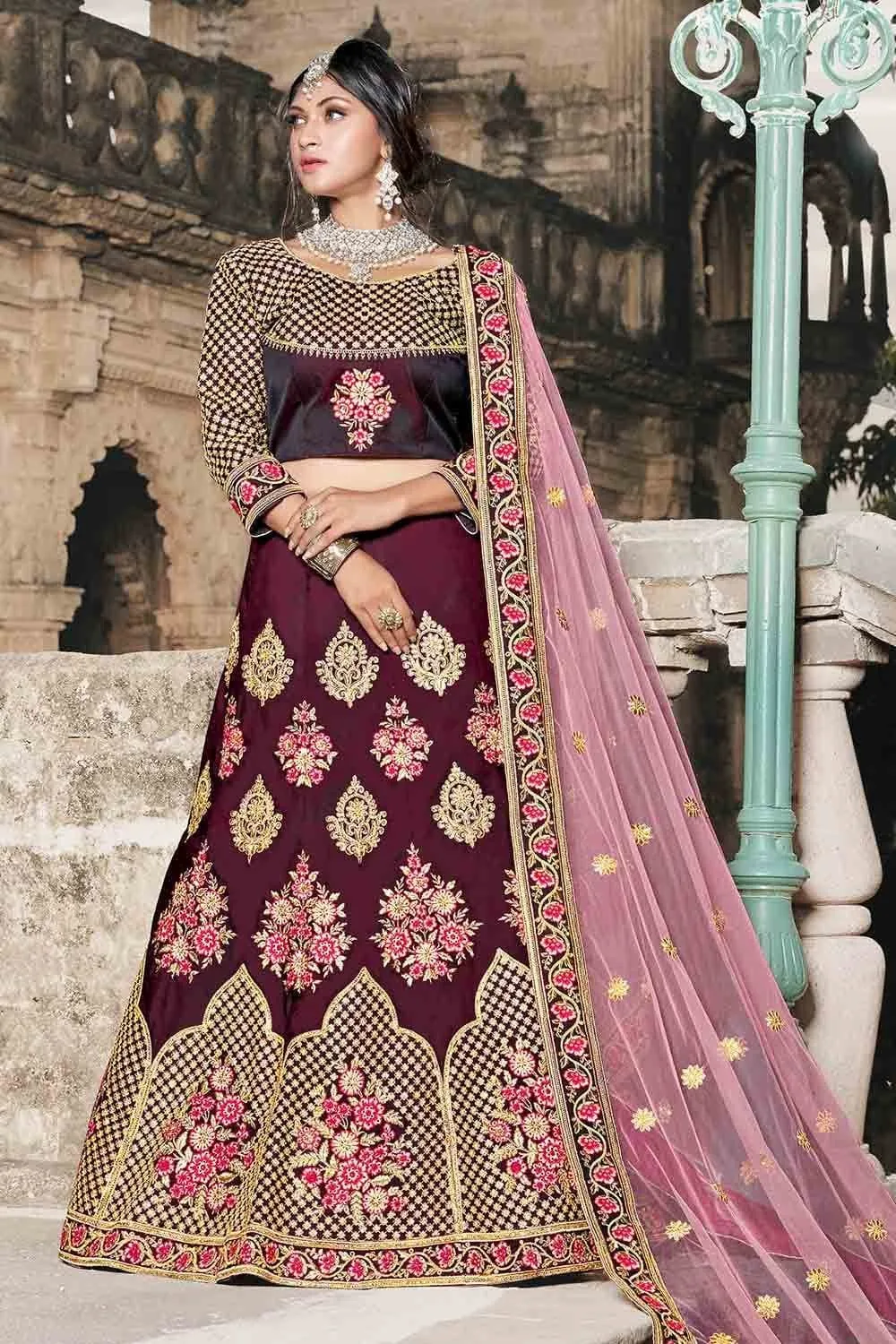 Wine Maroon Designer Lehenga