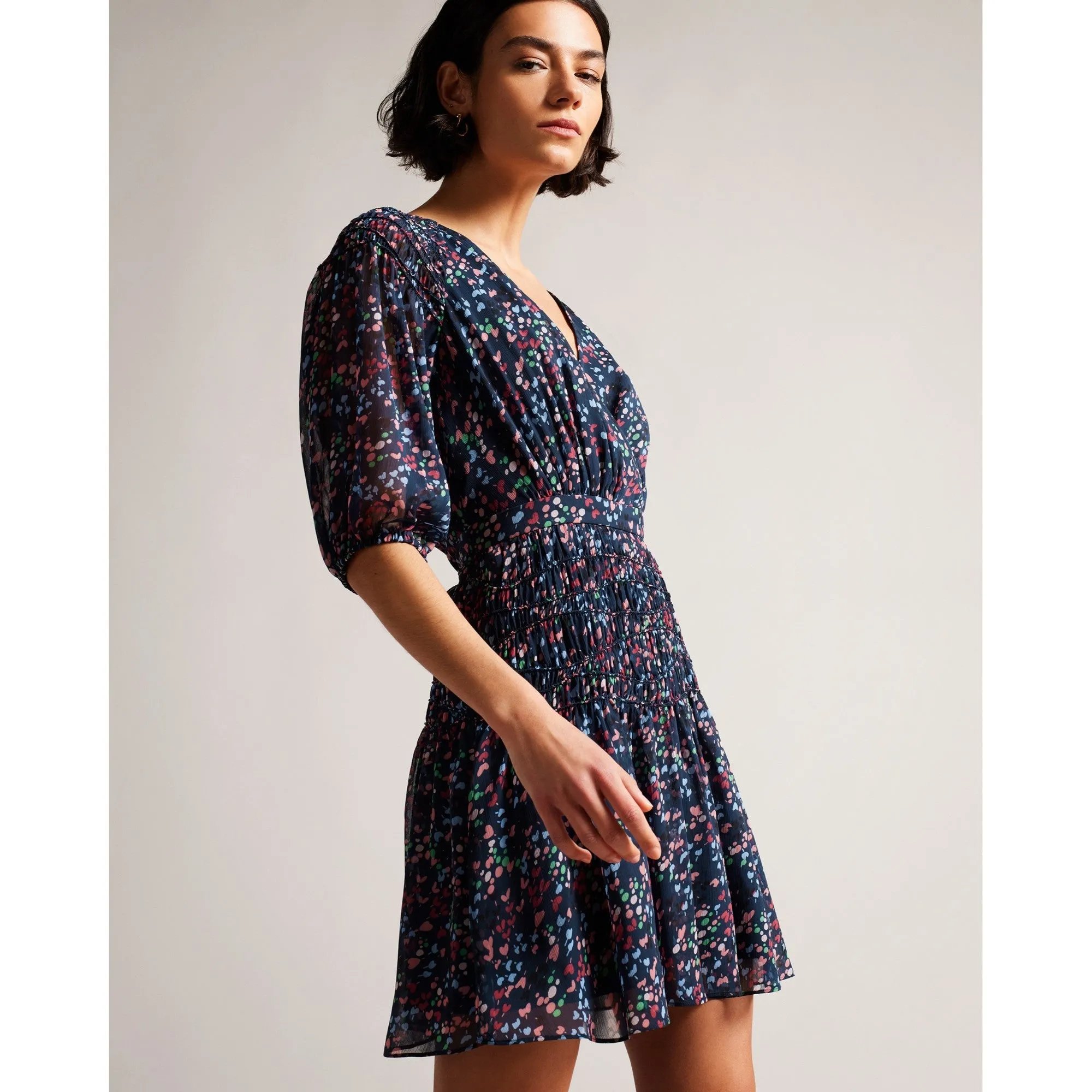 Women Wmd-Casadee-Smock Panel Wrap Mini Dress - Dk-Navy