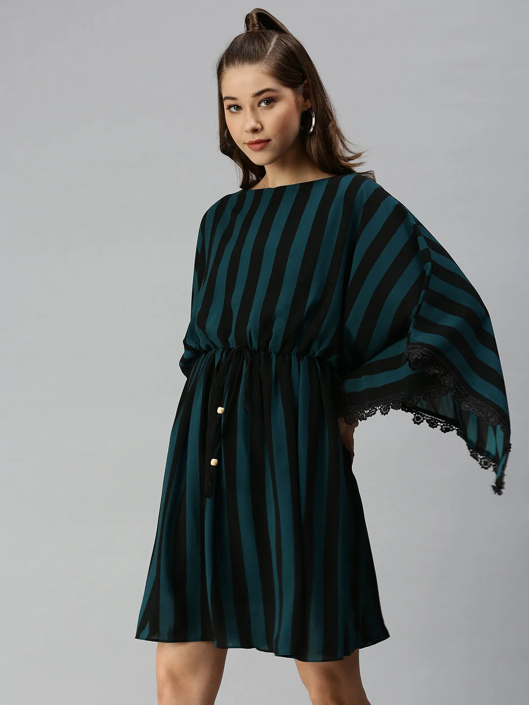 Women's Black Striped Kaftan Dress