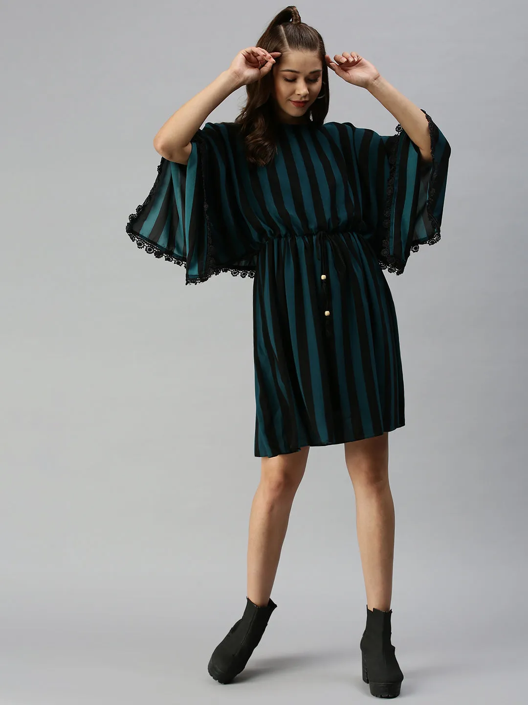 Women's Black Striped Kaftan Dress