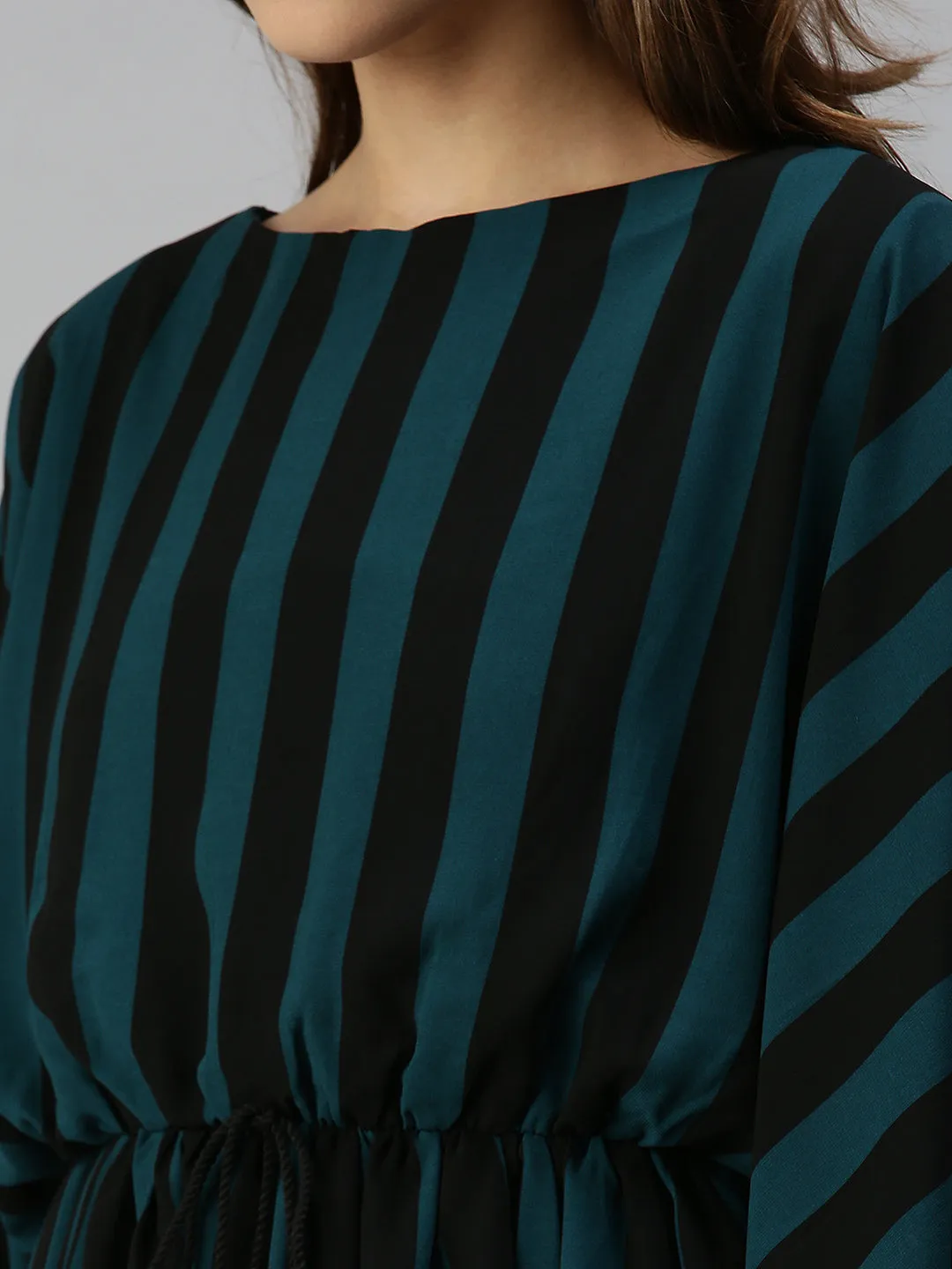 Women's Black Striped Kaftan Dress