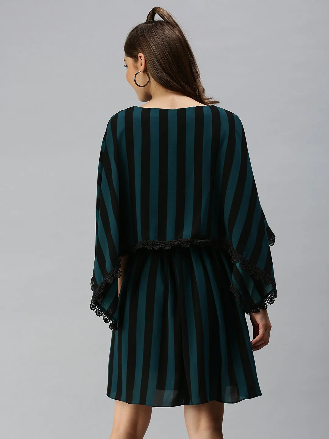 Women's Black Striped Kaftan Dress