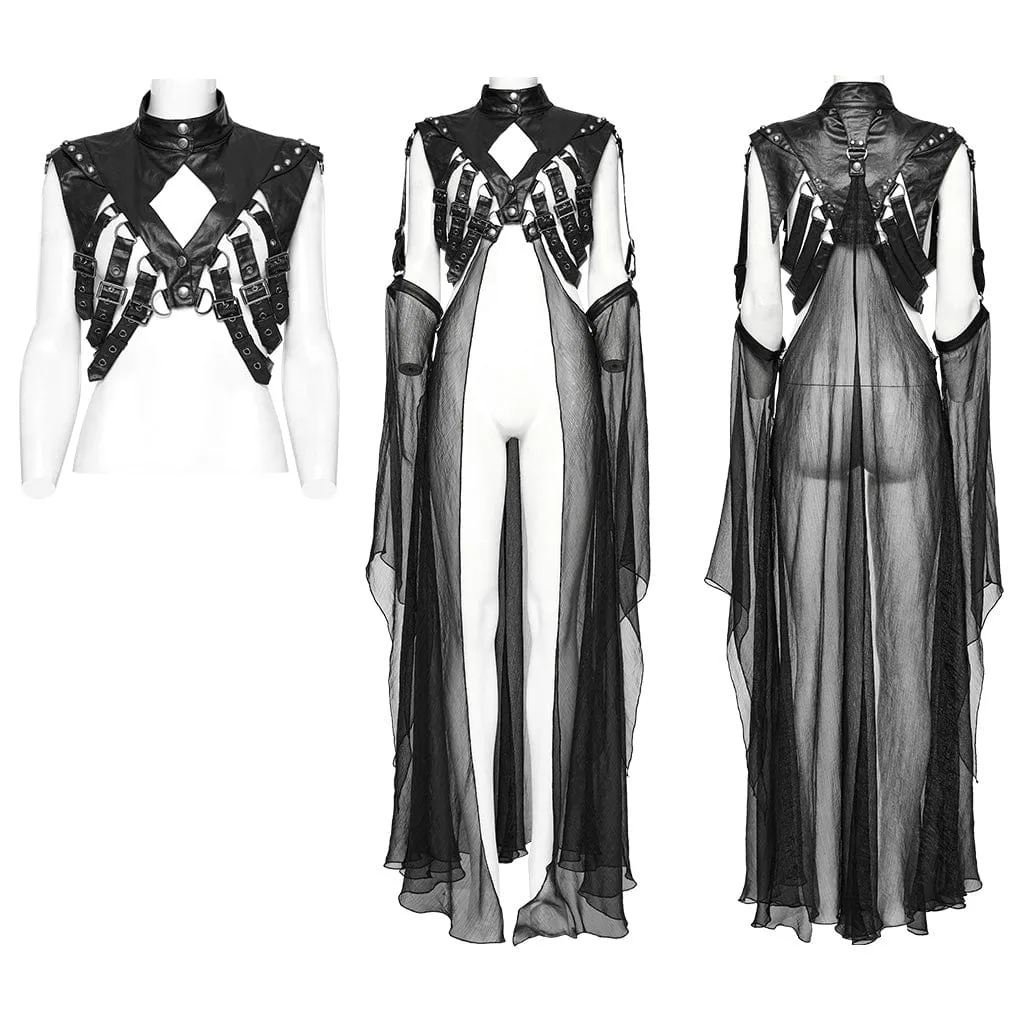 Women's Punk Stand Collar Buckles Removable Cape