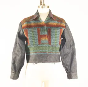 Wool Patchwork  H Jacket with Denim Sleeves